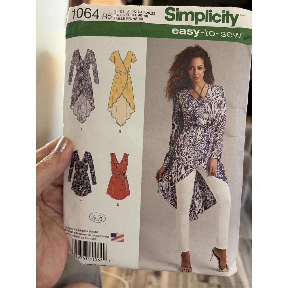 Simplicity 1064 Sewing Pattern Misses Wrap Tops Tunics Sizes 14-22 Uncut